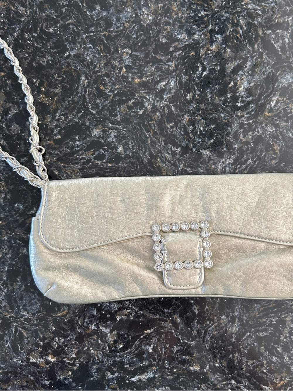 Silver Rhinestone Buckle Evening Shoulder Bag (Old Navy)